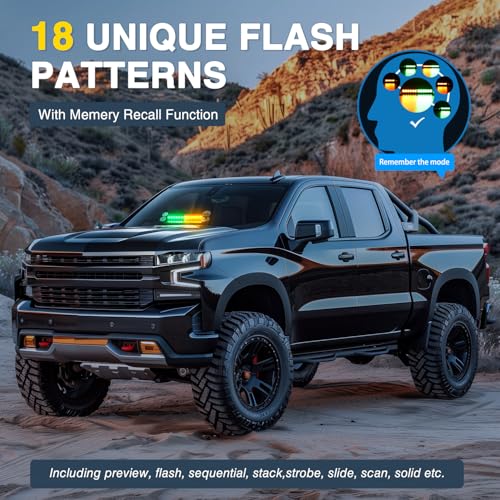 Nilight 12LED Traffic Advisor Strobe Light Bar Amber Green Emergency Warning Hazard Safety Dash Front/Rear Windshield Flashing Lights for Cars Trucks Police Firefighter Plow Construction Vehicles - color: Amber Green