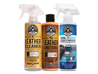 Chemical Guys SPI1091601 Leather Cleaner and Conditioner Leather & Interior Care Bundle + SPI22016 Total Interior Cleaner & Protectant, Safe for Cars, Home, Office, & More (16 fl oz) 3 Items - style: 16 Fl Oz KIT + Total Interior