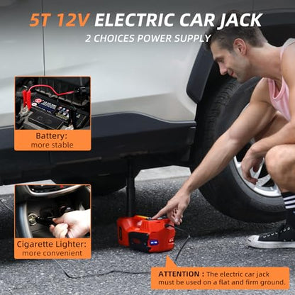 STANDTALL Electric Car Jack Kit 5 Ton 12V Electric Jack for Car with Impact Wrench and Tire Inflator Pump for SUV Sedan Truck Change Tires Garage Repair - color: Red Jack+Impact Wrench