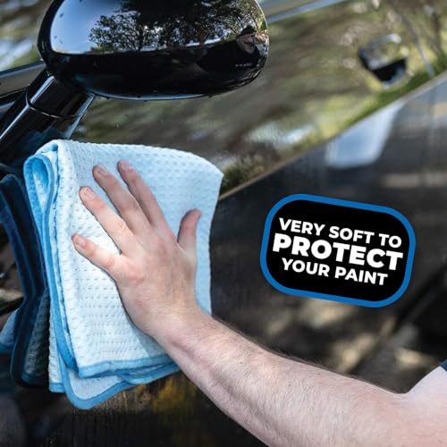 The Rag Company Dry Me A River, Professional Korean 70/30 Blend Microfiber Waffle-Weave Drying & Detailing Towels, Soft Suede Edges, 390 GSM, 16x24 Inches, Light Blue, 3-Pack - color: Light Blue, size: 16in x 24in
