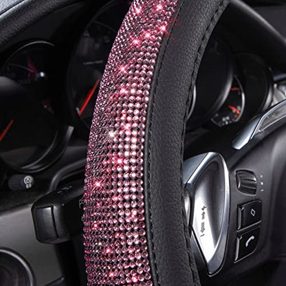 CAR PASS Bling Diamond Leather Steering Wheel Cover, Bling Sparkly Crystal Glitter Rhinestones Universal Fit 14" 1/2-15" Car Wheel Protect for Women Girl Fit Suvs,Vans,Sedans,Cars,Trucks, Pink Black - color: Pink Diamond on Velvet