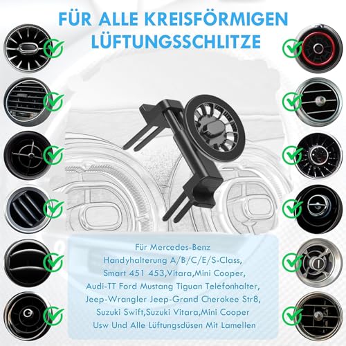ICAILIN Round Air Vent Car Phone Mount, for Mercedes Benz (A/B/C/E/S-Class) & Jeep Wrangler (2007-2025 JL/JK/4XE/Gladiator), Compatible with MagSafe 20 Pieces of N52 Super Strong Magnets
