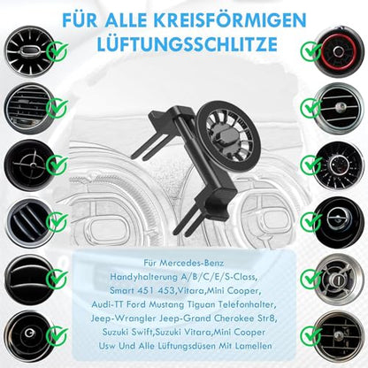 ICAILIN Round Air Vent Car Phone Mount, for Mercedes Benz (A/B/C/E/S-Class) & Jeep Wrangler (2007-2025 JL/JK/4XE/Gladiator), Compatible with MagSafe 20 Pieces of N52 Super Strong Magnets