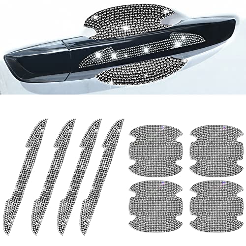 8Pcs Bling Rhinestone Car Door Handle Stickers Protector, Trim Auto Door Entry Guard Bling Stickers Car Accessories for Women and Men, Universal Car Accessories for All Cars (White) - color: White