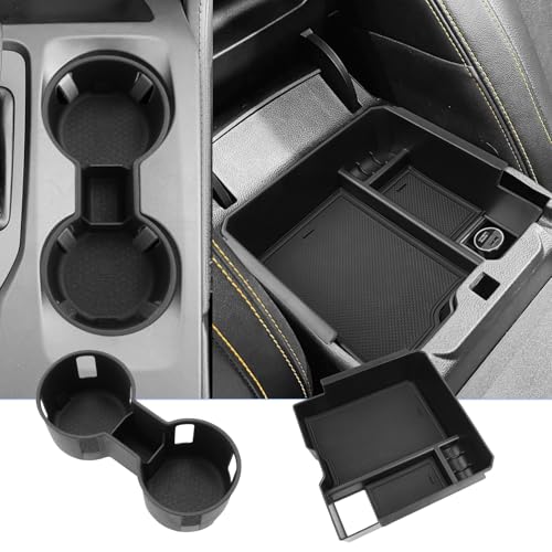 BIXUAN 2024-2026 Ranger Center Console Organizer for 2024 2025 2026 Ford Ranger Armrest Insert Tray+Console Cup Holder Middle Console Armrest Storage Box 2026 Ranger Accessories - color: Black8