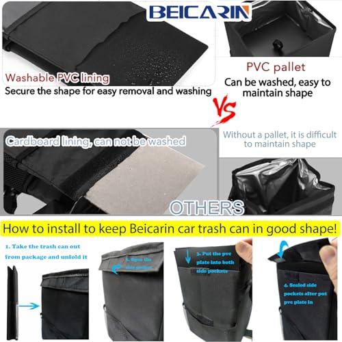 Beicarin Car Trash Can with Lid - Car Trash Bag Hanging with Storage Pockets Collapsible and Portable Car Garbage Bin, Leak-Proof Car Organizer, 1.82 Gallons Multipurpose Trash Bin for Car - size: 1.82 Gal