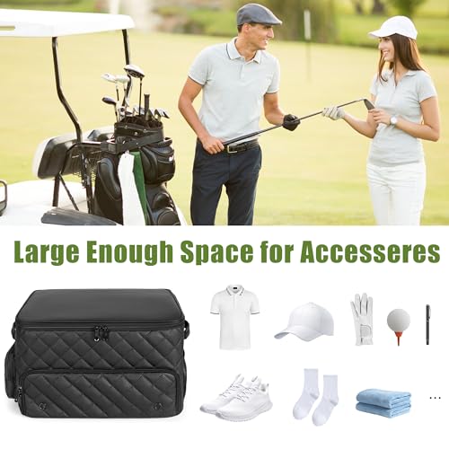 PGmoon 2 Layer Golf Trunk Organizer, Golf Car Storage Organizer with Individual Ventilated Compartment for 2 Pairs Shoes, Golf Car Locker for Balls, Clothes, Tees, Gloves, Accessories