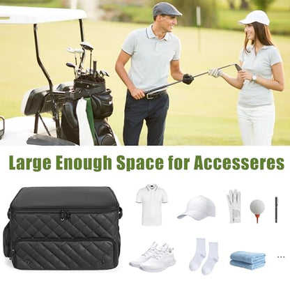 PGmoon 2 Layer Golf Trunk Organizer, Golf Car Storage Organizer with Individual Ventilated Compartment for 2 Pairs Shoes, Golf Car Locker for Balls, Clothes, Tees, Gloves, Accessories