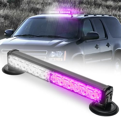 14 in Battery Powered Funeral Escort Emergency Strobe Lights Bar Wireless Rooftop Mini Hazard Flashing LED Beacon Warning Light w/Magnetic Base for Funeral Escort Vehicles Trucks (Purple/White) - color: Purple/White