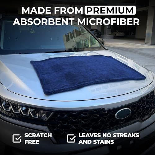 Large Car Drying Towel, 1300 GSM Professional Car Towel with Double Twisted Loop,Super Absorbent Large Microfiber Drying Towels for Cars, Trucks, SUVs - 20"x26", Navy - color: Navy