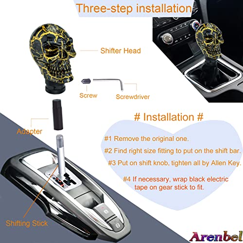 Arenbel Skeleton Car Racing Shift Stick Speed Grip Knob Skull Gear Lever Shifter Handle Fit Most Manual Auto Transmissions, Black Pattern - color: Black