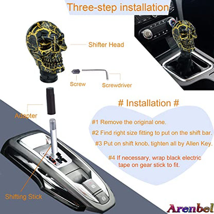 Arenbel Skeleton Car Racing Shift Stick Speed Grip Knob Skull Gear Lever Shifter Handle Fit Most Manual Auto Transmissions, Black Pattern - color: Black