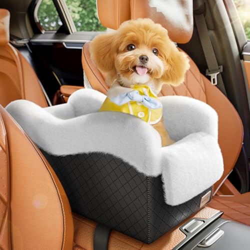 Portable Small Dog Seat for Car, Luxury Center Console Dog Car Seat Booster with Safety Tethers, Anti-Collapse Pet Travel Carseat for SUV, Truck (Black/White) - color: Black/White