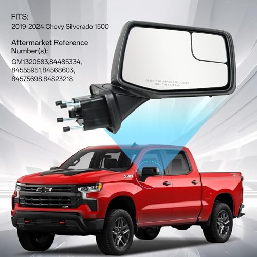 Passenger Right Side Door Mirror for 2019-2024 Chevy Silverado 1500, with Heated Power and Convex Blind Spot Glass Temperature Sensor Manual Folding, Replace#GM1321583(7 Pins) - size: Right
