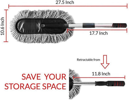Microfiber Car Duster Exterior Interior Cleaner Cleaning Kit size 15.7 inch with Long Retractable Handle to Trap Dust and Pollen for Car Bike RV Boats or Home use - Grey - size: 1 pc