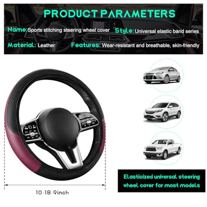 Car Steering Wheel Cover, 15 inch Carbon Fiber Microfiber Leather Elastic Steering Wheel Protector, Breathable Anti-Slip Comfortable Steering Wheel Covers for Most Cars (Wine Red, AD) - color: Wine Red, AD