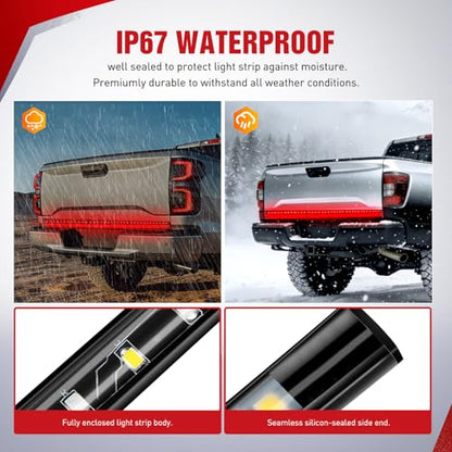 Nilight 60" Truck Tailgate Light Bar 108 LED Single Row Light Strip with Red Running Brake Lights Turn Signal White Reverse Light, 2 Years Warranty - color: 60" Tailgate Light Strip