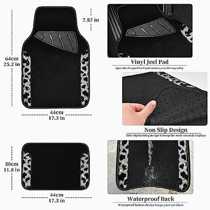 CAR PASS Bling Cow Car Mats Rhinestones Diamond Waterproof Floor Mat Crystal Sparkly Shining Glitter Carpet Anti-Slip PVC Heel Pad, Universal Fit Automotive SUV,Sedan,4pcs Girly Women, Cow Diamond - color: Cow