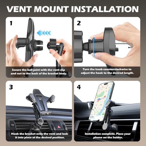 2026 Upgraded Car Vent Phone Mount,360° Rotatable & Retractable Air Vent Phone Holder for Car Fit 4.7-7.2" Phones,Universal Cars Phones Holder Vents for Horizontal/Vertical Vents