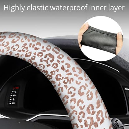 Steering Wheel Covers for Car, Truck, and SUV, Cute Non-Slip Breathable Elastic Steering Wheel, Car Accessories, Universal 15 Inch Leather Cover for Men Women Snow Leopard Pattern - color: Snow Leopard Pattern