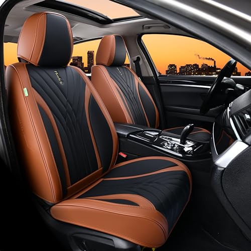 FLORICH Leather Seat Covers, Front Seat Covers,Waterproof Seat Cover for Cars, 2PCS Luxury Leatherette Brown Car Seat Cushion, Automotive Seat Covers for Sedan SUV Pick-up Truck - color: Brown&Black, size: Front