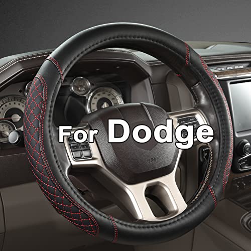 West Llama Customized Auto Car Steering Wheel Cover for Dodge 1989-2011 RAM 1500 2500 3500, Charger, Durango, Challenger (Diamond Quilted-Black+Red-Standard Size) - color: B-Black+Red, size: Standard Size (14 ½''-15'')