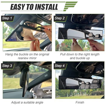 REGUICORP Rear View Mirror, 12 Inch Universal Wide Angle Rear View Mirror Accessories Panoramic Convex Clip-on for Cars, SUVs, Trucks, Vehicles