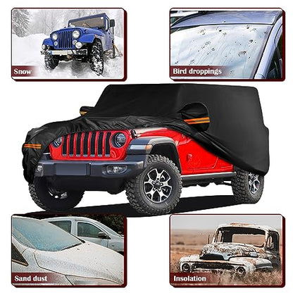 Waterproof Car Cover for Jeep Wrangler 4 Door 2006-2026 JK JL Outdoor Waterproof Sun Rain Snow Hail Protection with Driver Door Zipper - size: Custom Fit Jeep Wrangler 4 Door