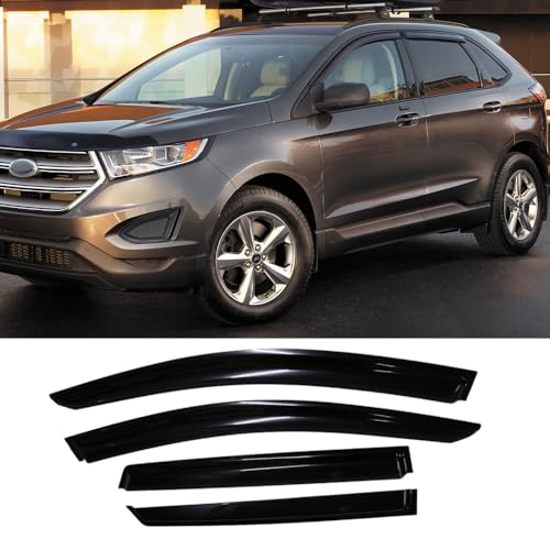 Side Window Visor Vent Deflector fit for 2015-2021 Ford Edge,4pcs Outside Mount Tape-on Shatterproof Dark Smoke window Shades Rain Guard 94930 - size: 2015-2021 Ford Edge