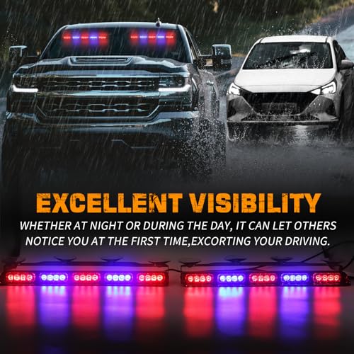 XRIDONSEN 2x 17 inch Emergency Dash Police Lights 40 LED Red Blue Police Light Bar Interior Front/Rear Windshield Strobe Lights Safety Warning Hazard Caution w/Suction Cups for Vehicles Trucks Car - color: Red/Blue