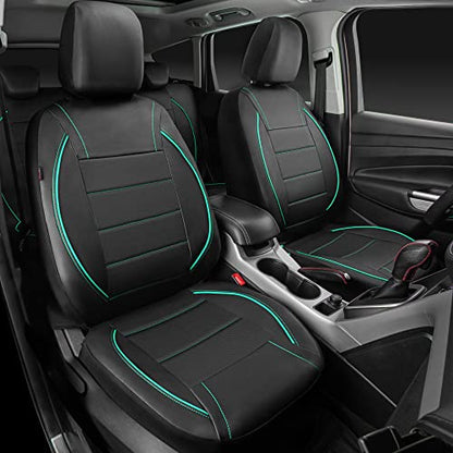 CAR PASS Universal FIT Piping Leather Car Seat Cover, for suvs,Van,Trucks,Airbag Compatible,Inside Zipper Design and Reserved Opening Holes (Full Set, Black and Mint) - color: Full Set Mint