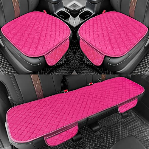 surpassme Car Seat Covers Universal Seat Covers for Car Accessories with Storage Pockets, Car Front Seat Covers and Rear Bench Coverfor Automotive, SUV, Truck, and Van(Pink) - color: Pink, size: 2 Front Seat Covers + 1 Rear Bench Seat Cover