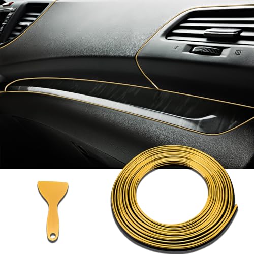 Car Interior Moulding Trim Strips, 33Ft/10M Universal Electroplating Decoration Filler Insert Strips, Styling Dashboard DIY Flexible Strip with Installing Tool (Golden) - color: Golden