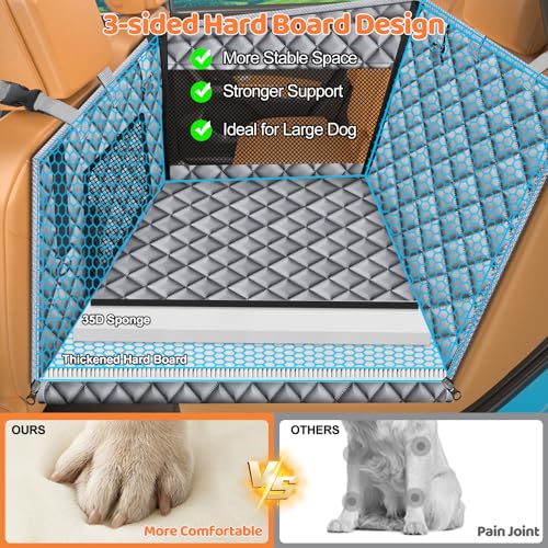 URPOWER Hard Bottom Dog Car Seat for Large Medium Dogs, Dog Back Seat Extender with 3-Sided Hard Boards, Waterproof Pet Backseat Cover Dogs Hammock for Large Cars, Trucks and SUVs, Holds up to 200 lbs - color: Grey