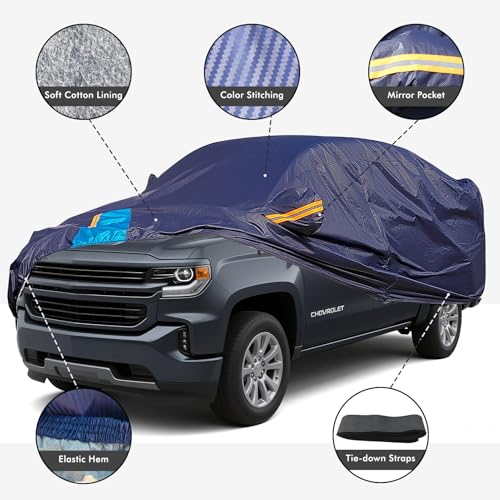 Car Cover Waterproof All Weather, 6 Layers Outdoor Full Exterior Cover Rain Sun UV Snowproof Protection with Zipper Cotton, Mirror Pocket for Chevrolet Silverado - style: Chevrolet Solod