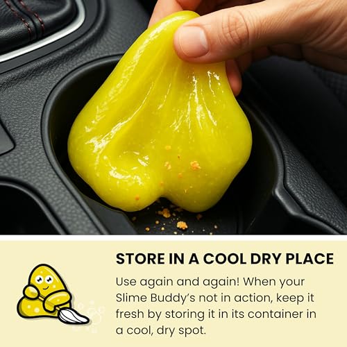Slime Buddies Cleaning Slime | (3 Pack) 1 Lemon, 1 Apple, 1 Strawberry Scented Car Cleaning Gel | Car Interior, Cup Holder, & Keyboard Detailing Tool | Reusable Putty for Loose Dust & Dirt - color: 03 Pack Variety