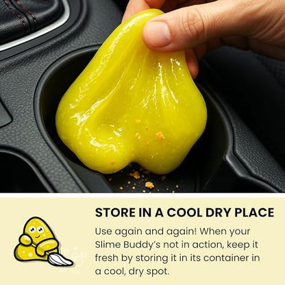 Slime Buddies Cleaning Slime | (3 Pack) 1 Lemon, 1 Apple, 1 Strawberry Scented Car Cleaning Gel | Car Interior, Cup Holder, & Keyboard Detailing Tool | Reusable Putty for Loose Dust & Dirt - color: 03 Pack Variety