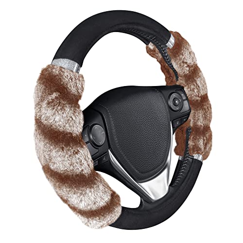 BDK Bear Fur Steering Wheel Cover, Plush Faux Fur Fuzzy Steering Cover for Car Truck Van SUV, Standard Size Fits Wheels 14.5-15 in Diameter, Two Tone Black/Brown with Glitter - color: #39 Brown with Glitter, size: Fits 14.5 - 15" Sw