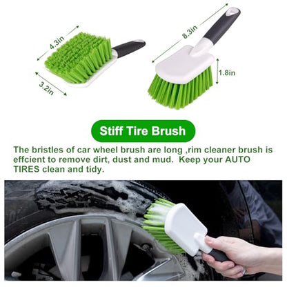4 Pack Car Wash Brush Wheel Cleaning Woolies Brush Detailing Brush and Stiff Tire Brush Tires Wheel Brushes for Cleaning Wheels for Wheels, Rims, Carpet, Truck, SUV, Moto, RV, Motorcycle - color: Green&red&black