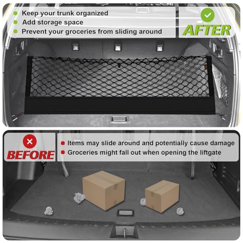 Muslogy Truck Bed Cargo Net Trunk Netting Compatible with 2015-2025 2026 Outback Accessories, Pickup Cargo Organizer SUV Sedan Storage Net w/Heavy Duty Carabiners - style: 2015+ Outback