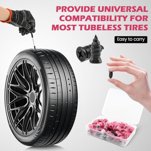 Tire Repair Plugs 60PCS, Screw Type Emergency Puncture Repair Kit with Screwdriver and Gloves for Car Truck Motorcycle Tubeless Tires