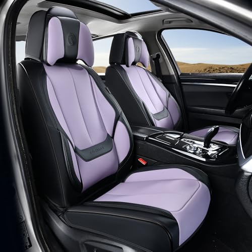 Coverado Universal Seat Covers Front, Universal Seat Covers for Cars, 2-Pack Waterproof Nappa Leather Car Seat Covers with Head Pillow, Auto Protectors Fit for Most Sedans SUV Truck-Black&Purple - color: Black&Purple(Pillow), size: Front