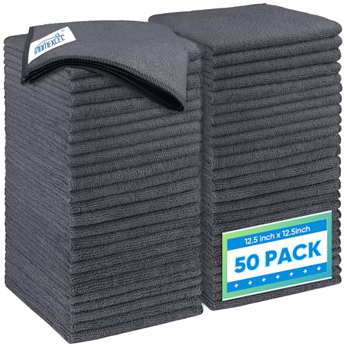 HOMEXCEL Grey Microfiber Cleaning Cloth 50 Pack, 12.5 x 12.5 inch Microfiber Towels for Cars, Ultra Absorbent Car Washing Cloth, Lint Free Streak Free Cleaning Rags for Car, Kitchen, and Window - color: Grey, size: 12.5 x 12.5 Inch