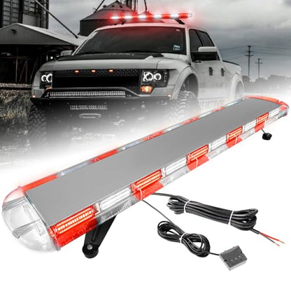 ASPL 46 inch 220 LED Rooftop Low Profile Strobe Light Bar Emergency Warning Beacon Car Hazard Flashing Construction Roof Lights Bars for Trucks Tow Automotive Construction Vehicle (Red/White - color: Red/White