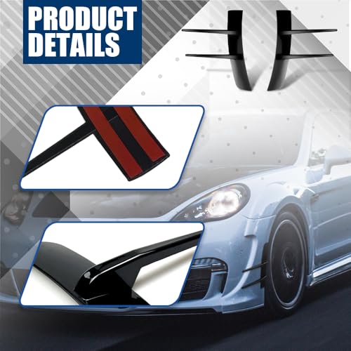2PCS Universal Car Spoiler Canards Kit, Front Bumper Splitter Fins, Fender Side Vents Stickers, Auto Body Hood Side Wing Decor Strip Exterior Accessories (Black) - size: Black
