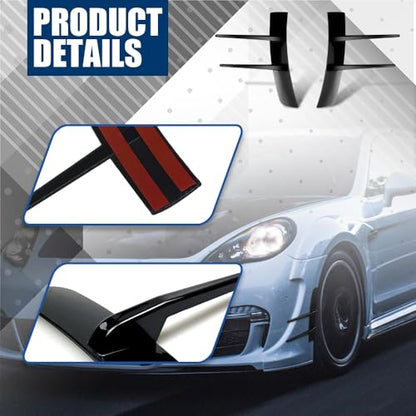 2PCS Universal Car Spoiler Canards Kit, Front Bumper Splitter Fins, Fender Side Vents Stickers, Auto Body Hood Side Wing Decor Strip Exterior Accessories (Black) - size: Black