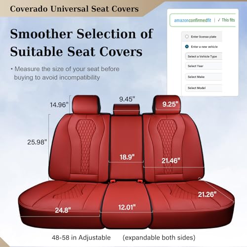 Coverado Car Seat Covers, Rear Car Seat Cover, 3-Pieces Leather Seat Cover, Red Car Seat Cushion, Luxury Seat Cover Seat Protector Universal Fit Most Cars - color: Red, size: Back Seat Cover