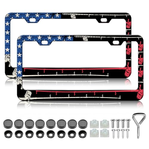 Personalized American Flag License Plate Frame - 2PCS US Flag Stainless Steel Metal License Plate Holder, Rust-Proof Waterproof Car Decorative Tag Frames - color: Personalized American Flag