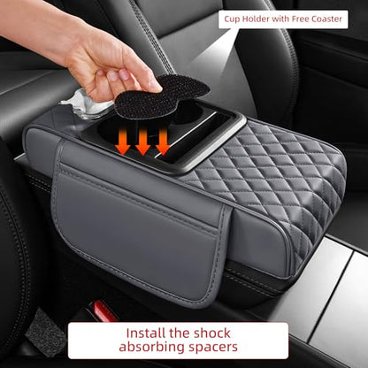 5 in 1 Car Center Console Cover, Armrest Pad with 2 Storage Pockets, Cup Holder, Tissue Box Slot, Phone Holder, Universal Car Interior Organizer (Gray) - color: Gray