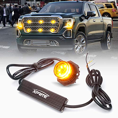 Xprite Hideaway Strobe Lights Amber LED Strobe Light Kit with 14 Flash Patterns Grill Strobe Lights for Trucks Surface Mount Headlight Taillight Emergency Warning for Work and Tow Vehicles - 1PC - color: Amber, size: 1pc